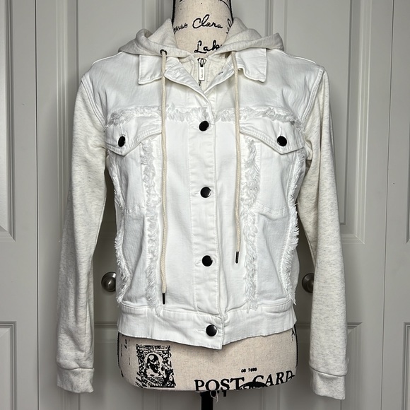 NWOT Splendid Jesse Mix Media Hooded Jacket Off White Size Small - Picture 4 of 13